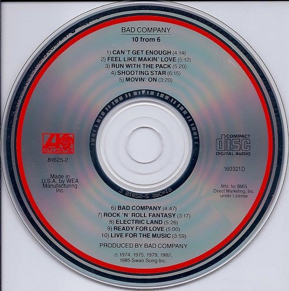 Bad Company (3) : 10 From 6 (CD, Comp, Club, RE)