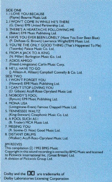 Jim Reeves : Remembering 16 Greatest Lovesongs (Cass, Comp)