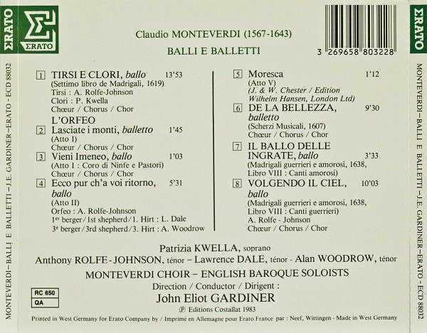 Claudio Monteverdi / The Monteverdi Choir, The English Baroque Soloists, John Eliot Gardiner : Balli E Balletti (CD, Album, RE)