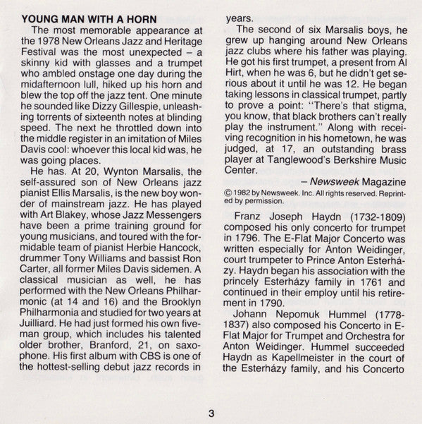 Joseph Haydn • Johann Nepomuk Hummel • Leopold Mozart, Wynton Marsalis, National Philharmonic Orchestra, Raymond Leppard : Trumpet Concertos (CD)
