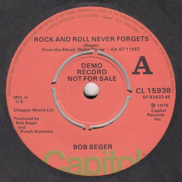Bob Seger : Rock And Roll Never Forgets (7", Single, Promo)