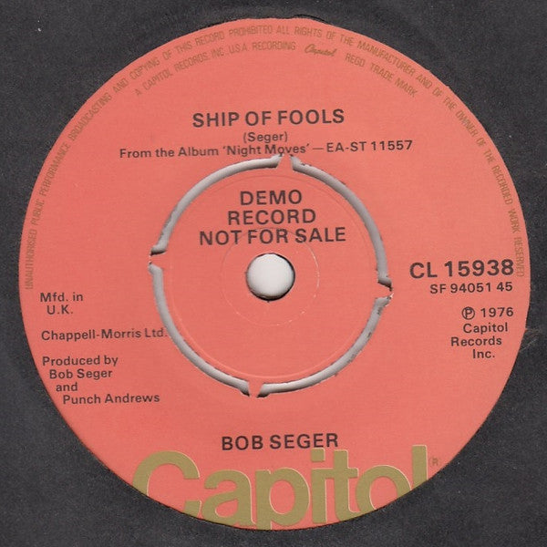 Bob Seger : Rock And Roll Never Forgets (7", Single, Promo)