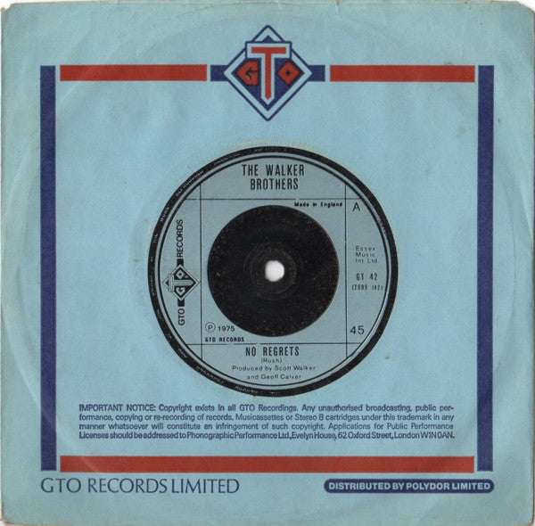 The Walker Brothers : No Regrets (7", Single)
