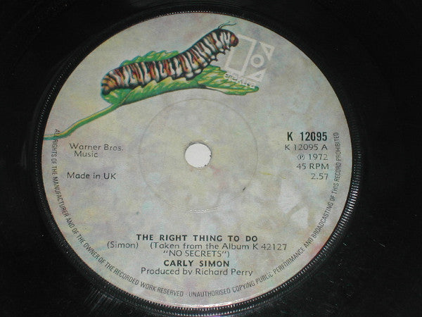 Carly Simon : The Right Thing To Do (7", Sol)