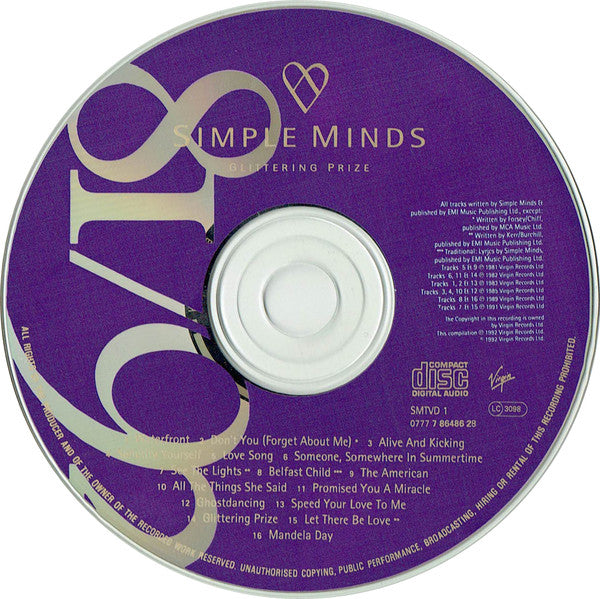 Simple Minds : Glittering Prize 81/92 (CD, Comp, RM, EMI)