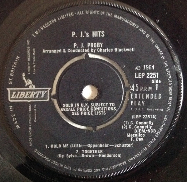 P.J. Proby : P.J.'s Hits (7", EP, Mono)