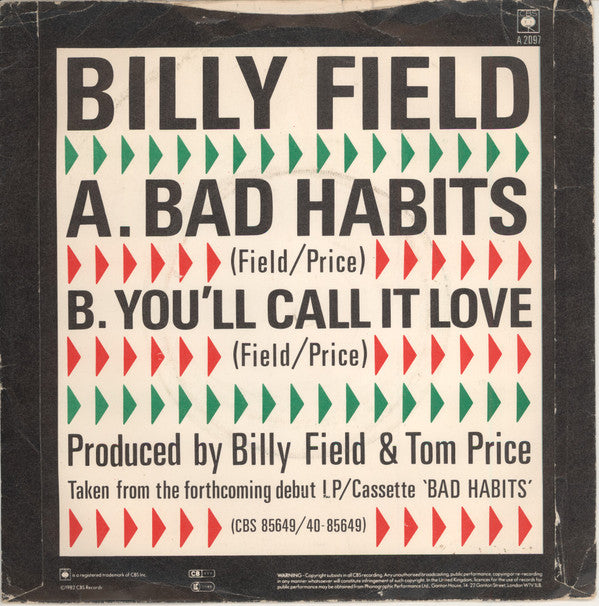 Billy Field : Bad Habits (7", Single)