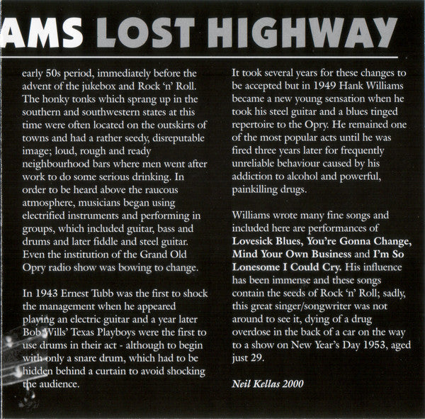 Hank Williams : Lost Highway (CD)