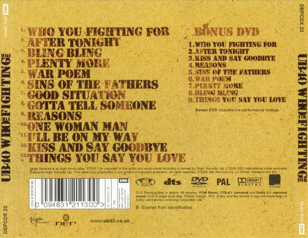 UB40 : Who You Fighting For? (CD, Album + DVD, Ltd, Multichannel, PAL)
