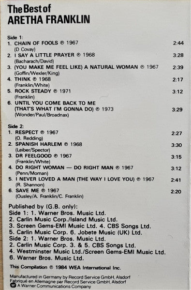 Aretha Franklin : The Best Of Aretha Franklin (Cass, Comp)