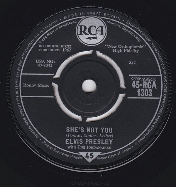 Elvis Presley With The Jordanaires : She's Not You (7", Single)