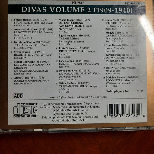 Various : Divas Volume 2 (1909-1940) (CD, Comp)