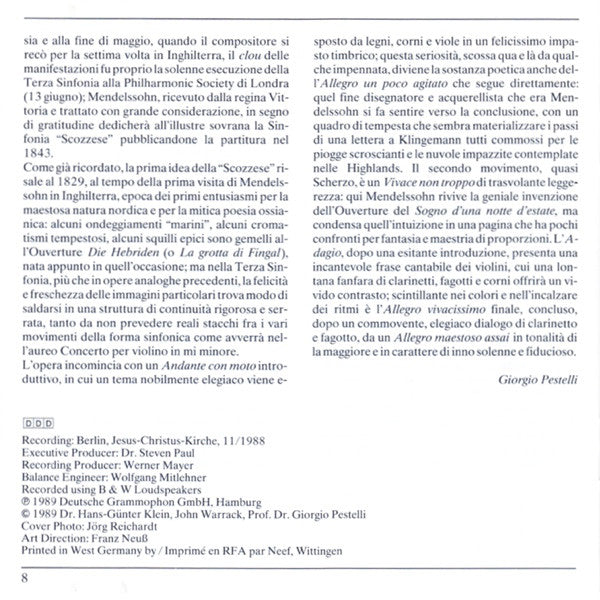 Felix Mendelssohn-Bartholdy – Berliner Philharmoniker · James Levine (2) : Symphonien No. 3 »Schottische« · No. 4 »Italienische« (CD, Album, PDO)
