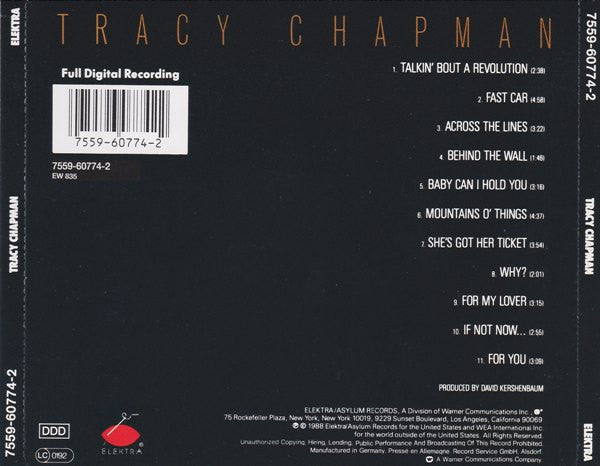 Tracy Chapman : Tracy Chapman (CD, Album, RE, RP)