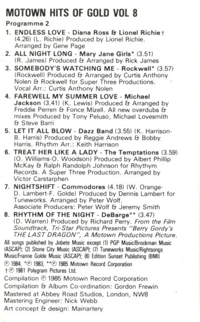 Various : Motown Hits Of Gold Vol.8 (Cass, Comp, RE)