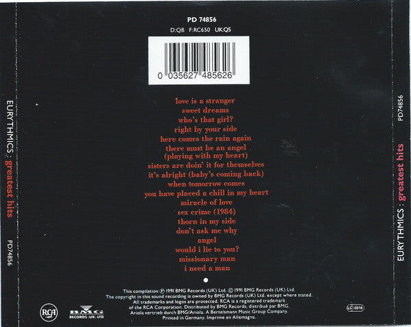 Eurythmics : Greatest Hits (CD, Comp, RE)