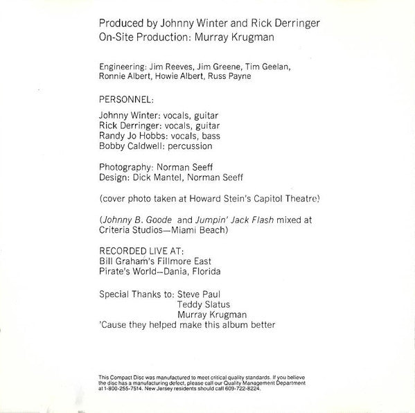 Johnny Winter And : Live Johnny Winter And (CD, Album, RE)