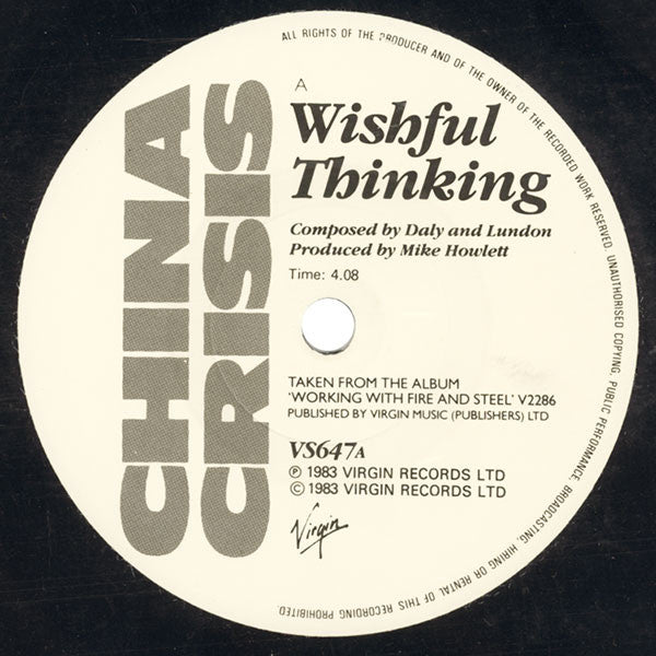 China Crisis : Wishful Thinking (7", Single, Glo)