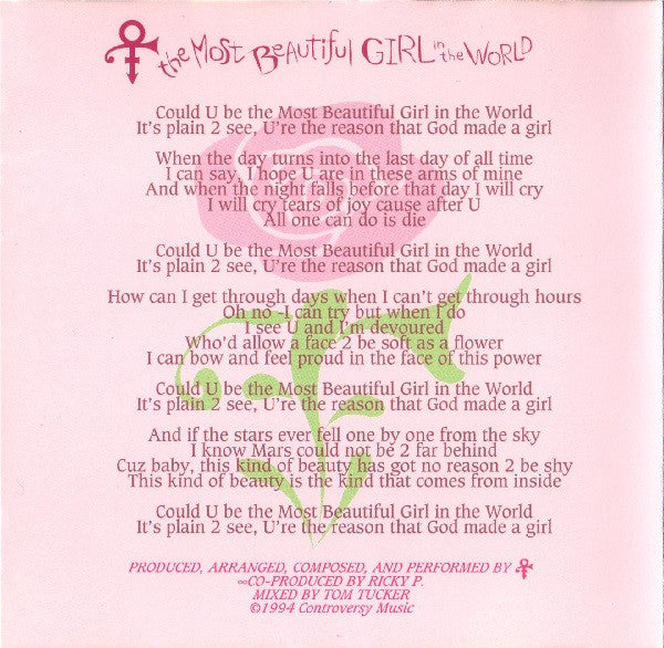 The Artist (Formerly Known As Prince) : The Most Beautiful Girl In The World (CD, Single)