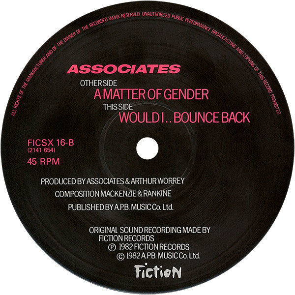 The Associates : A Matter Of Gender (12", Single)