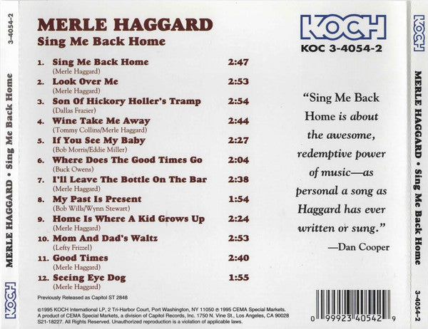 Merle Haggard And The Strangers (5) : Sing Me Back Home (CD, Album, RE)