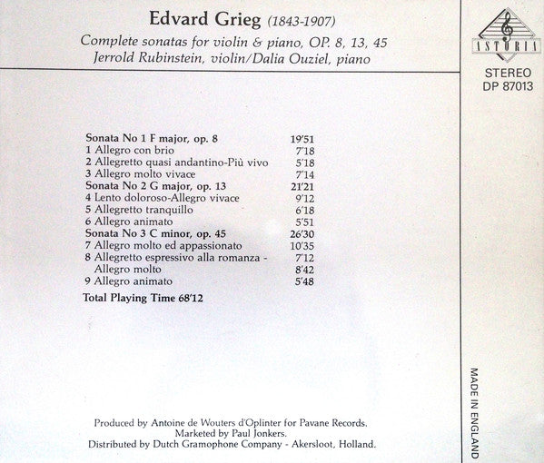 Edvard Grieg, Jerrold Rubenstein : Complete Sonatas For Violin & Piano, (CD, Album)