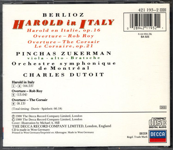 Hector Berlioz - Pinchas Zukerman, Charles Dutoit, Orchestre symphonique de Montréal : Harold In Italy • Rob Roy • Le Corsaire (CD, RE)
