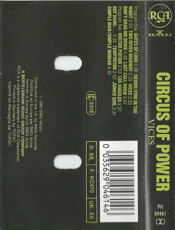 Circus Of Power : Vices (Cass, Album)