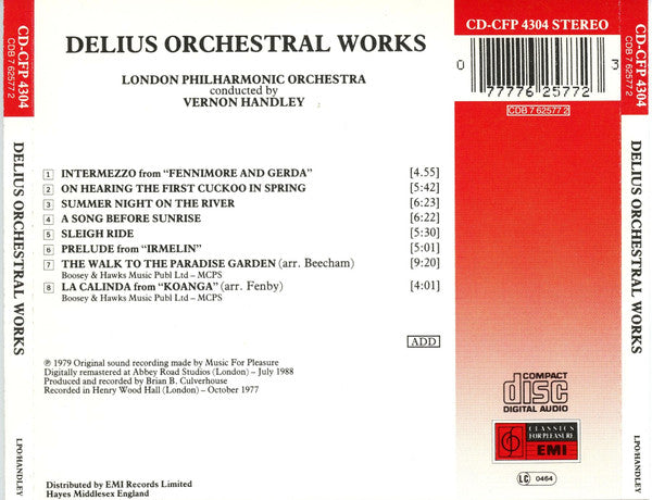 Frederick Delius, London Philharmonic Orchestra, Vernon Handley : Orchestral Works (CD, Album, RM)