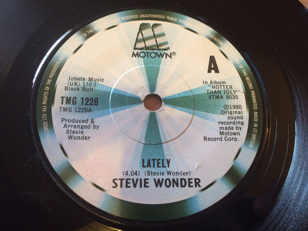 Stevie Wonder : Lately (7", Single, Sol)