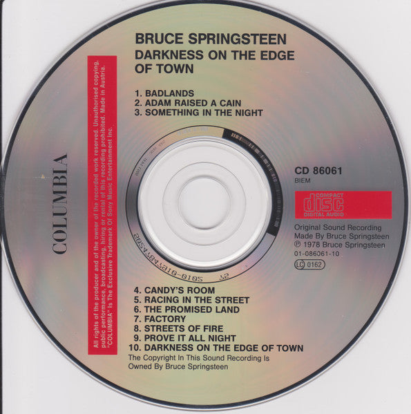 Bruce Springsteen : Darkness On The Edge Of Town (CD, Album, RE)