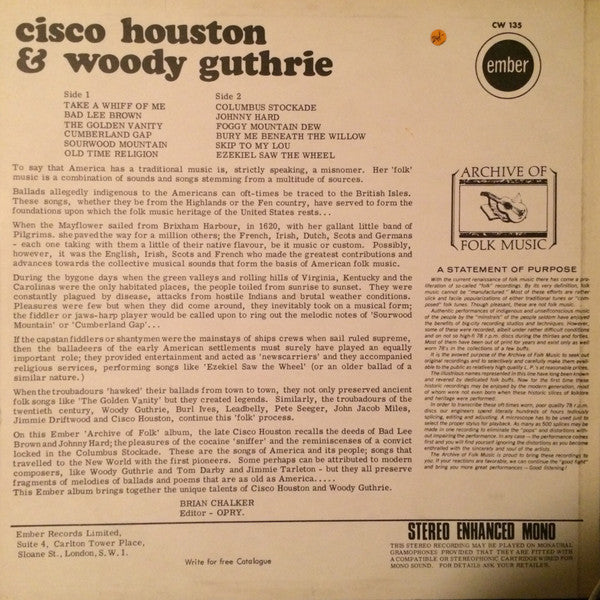 Cisco Houston, Woody Guthrie - Cisco Houston & Woody Guthrie (LP) (Very Good Plus (VG)) - DaddyPop