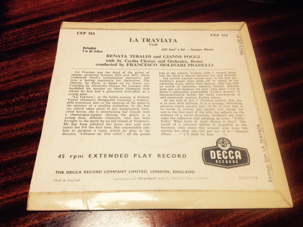 Giuseppe Verdi - Renata Tebaldi, Gianni Poggi : La Traviata (7", EP)