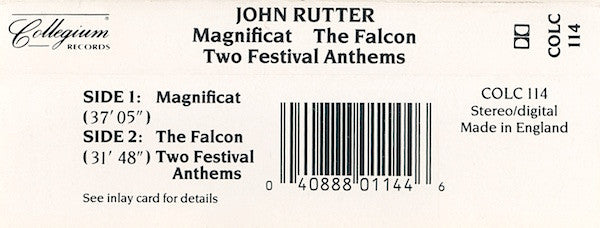 John Rutter, Patricia Forbes, The Cambridge Singers, St. Paul's Cathedral Choir, City Of London Sinfonia : Magnificat / The Falcon / Two Festival Anthems (Cass, Album)