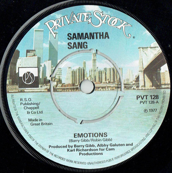 Samantha Sang : Emotions (7", Single, Blu)