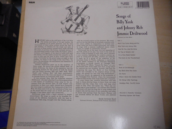 Jimmy Driftwood : Songs Of Billy Yank And Johnny Reb (LP, Album, RE)