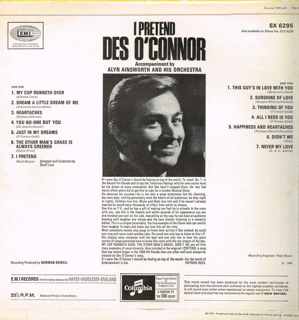 Des O'Connor : I Pretend (LP, Album, Mono)