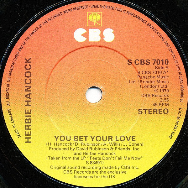 Herbie Hancock : You Bet Your Love (7", Single)
