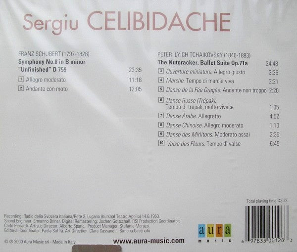 Sergiu Celibidache, Orchestra Della Radio Televisione Della Svizzera Italiana : Schubert. Symphony No. 8 "Unfinished". Tchaikovsky. Nutcracker Suite (CD, Album)