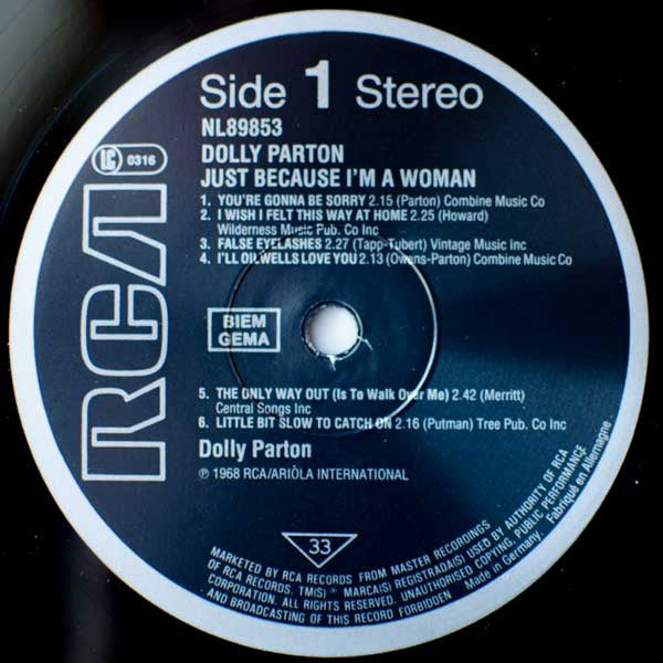 Dolly Parton : Just Because I'm A Woman (LP, Album, RE)