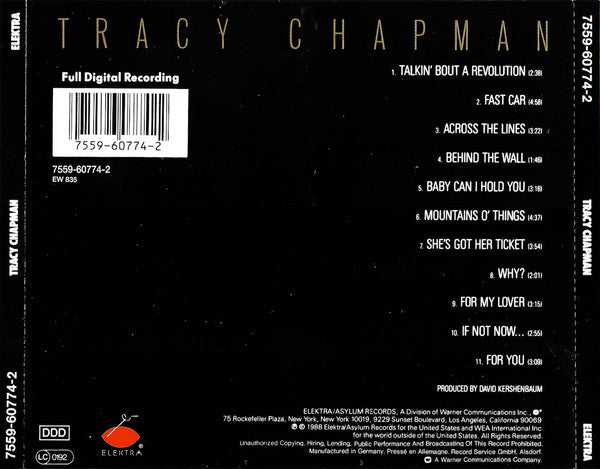 Tracy Chapman : Tracy Chapman (CD, Album, RE, RP)