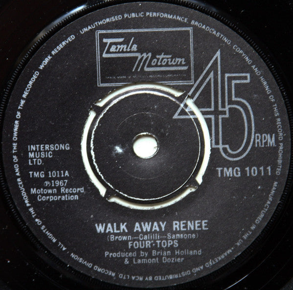 Four Tops : Walk Away Renee (7", Single, RP)