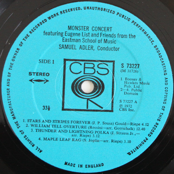 Eugene List, Frank Glazer, Barry Snyder, Maria Luisa Faini, Samuel Adler, Eastman School Of Music Piano Faculty : Monster Concert (LP, Album)