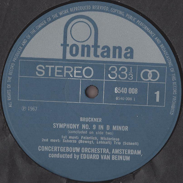 Anton Bruckner, Concertgebouworkest, Eduard van Beinum : Symphony No 9 In D Minor (LP, RE, RM)