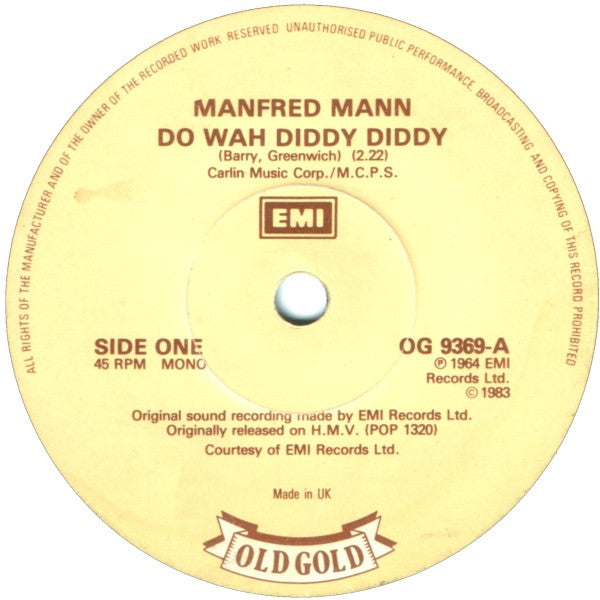 Manfred Mann : Do Wah Diddy Diddy (7", Single, Mono)