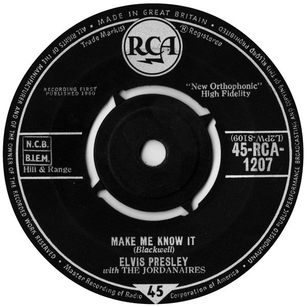 Elvis Presley With The Jordanaires : It's Now Or Never (O Sole Mio) (7", Single)