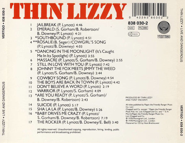 Thin Lizzy : Live And Dangerous (CD, Album, RE, PDO)