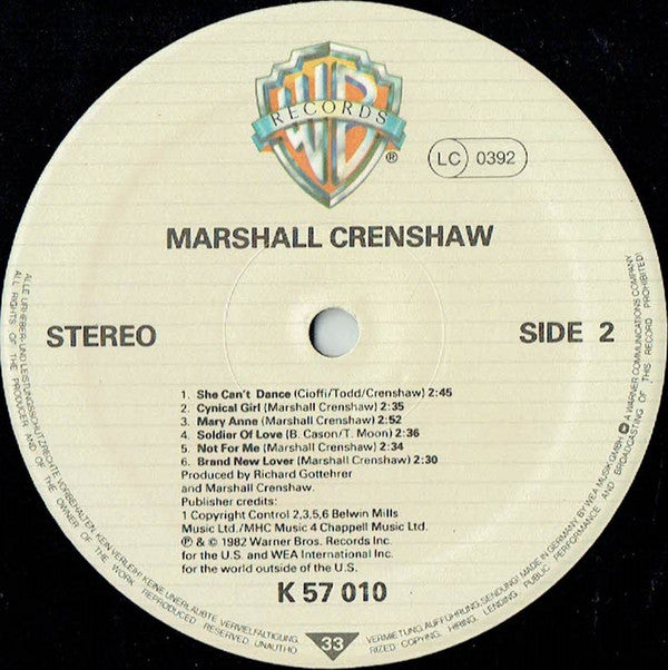 Marshall Crenshaw : Marshall Crenshaw (LP, Album)