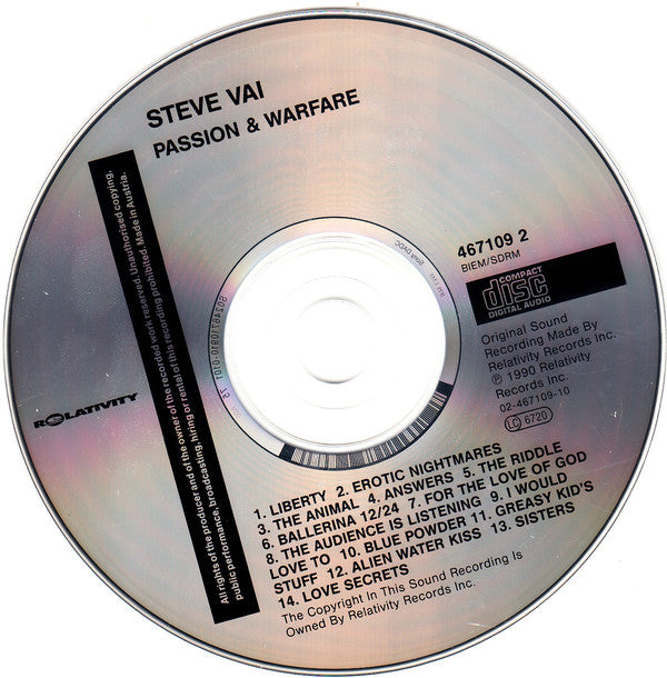 Steve Vai : Passion And Warfare (CD, Album, RE, RP)