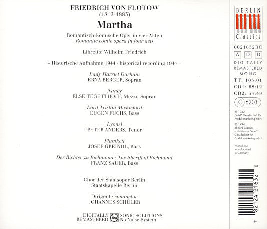Friedrich von Flotow / Staatskapelle Berlin, Johannes Schüler : Martha (2xCD, Album)